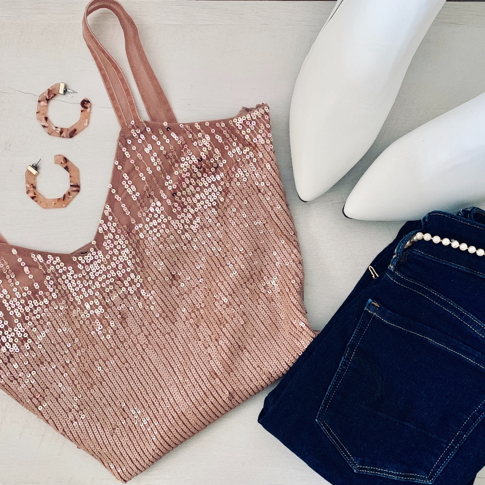 WHBM Rose Gold Sequin Camisole